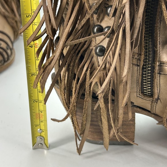Corral Boots Womens Size 10 Tan Fringe Studded Western Cowgirl Zip Boho Ankle - Picture 15 of 16